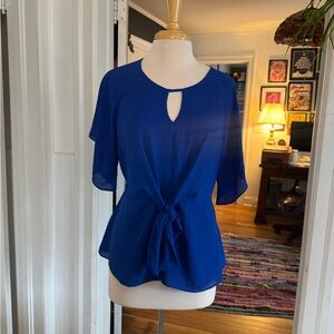 BOLD elements Royal Blue Keyhole Blouse with Front Tie